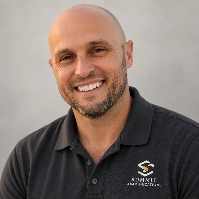 Gary Cochrane wearing his Summit Communications work shirt