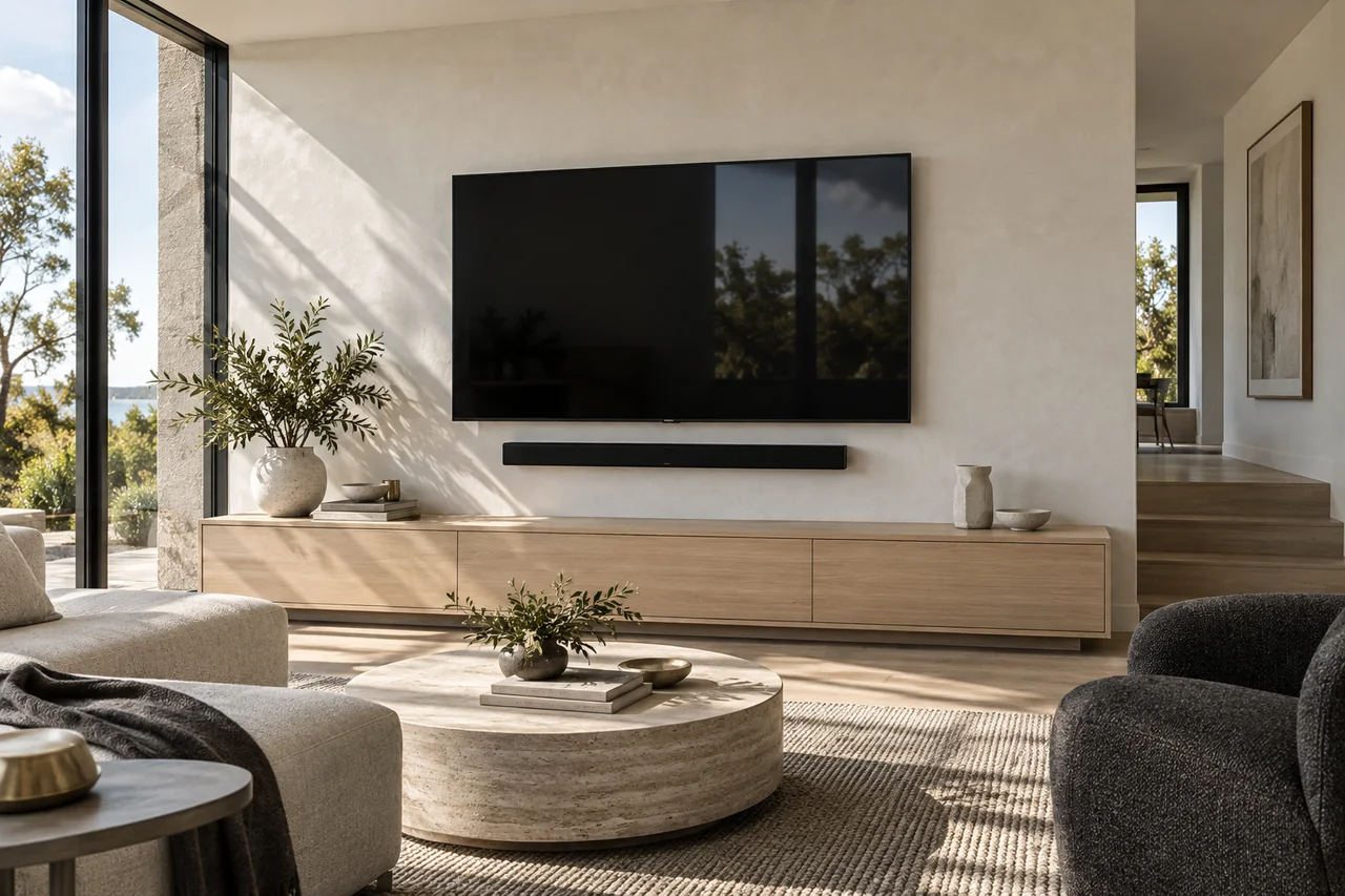 Illustrative television installation in a contemporary living room